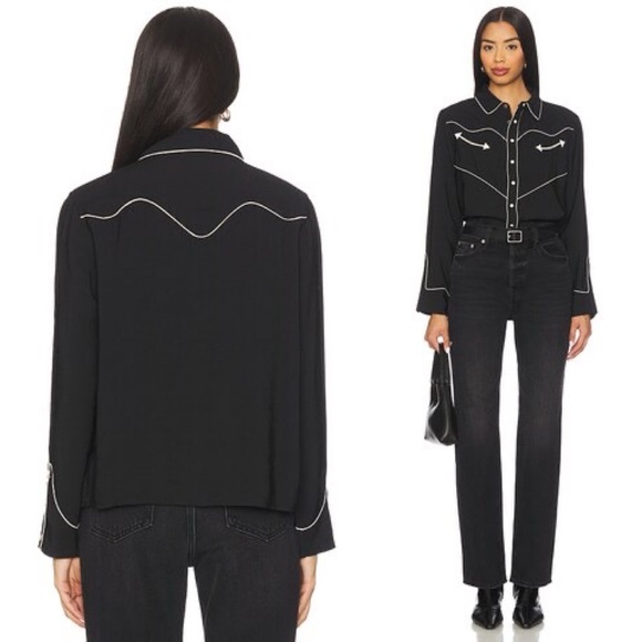 The Great Western Shirt Black Cream Piped Pearl Snap Size 0 - XS - Picture 4 of 15